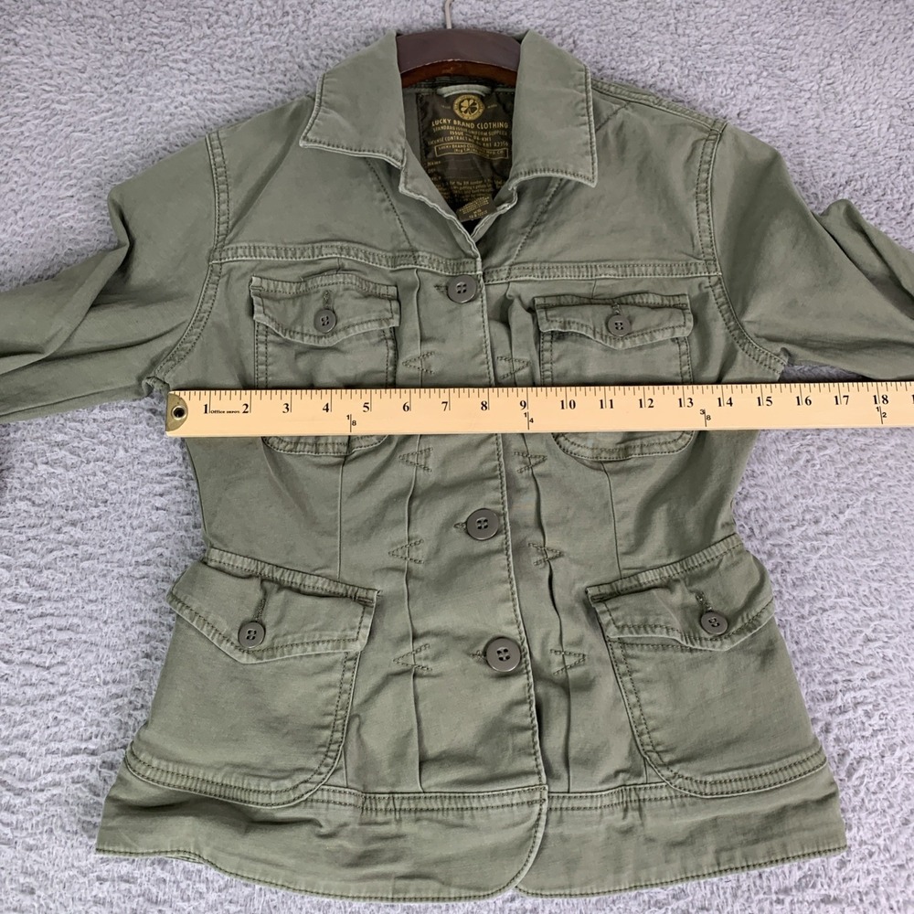 Lucky Brand Jacket Women XS Olive Green Stretch Button Utility Military Y2K - Picture 4 of 8